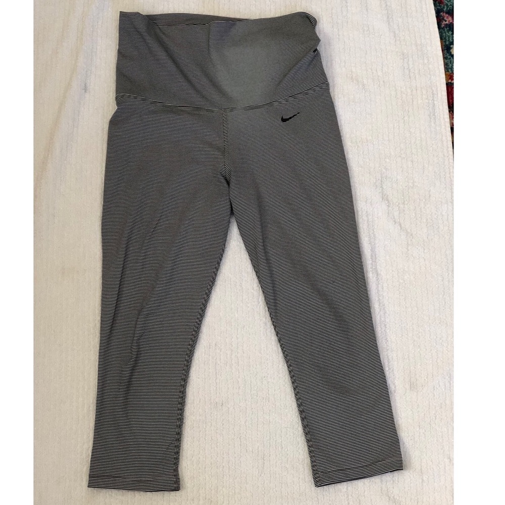 White and Black Striped Crop Leggings